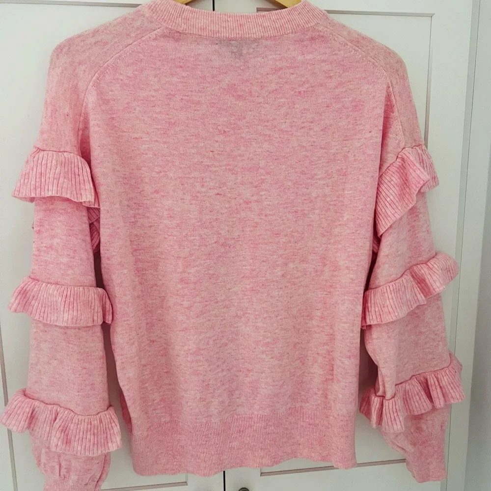 J. Crew Pink Ruffle-Sleeve Crewneck Sweater